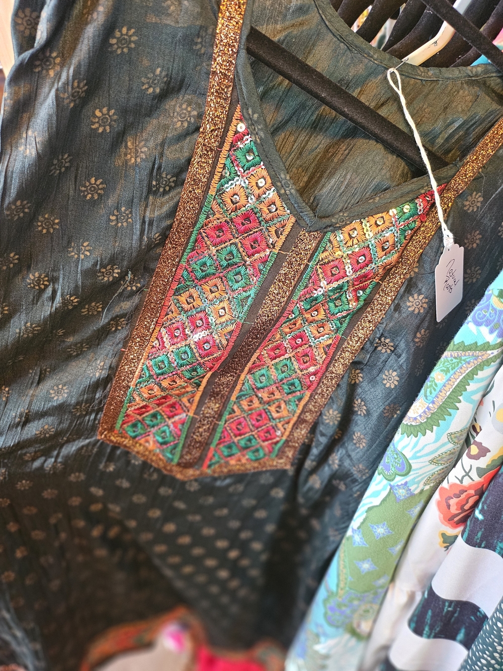 Embroidered Teal Tunic with Multicolor Front Panel